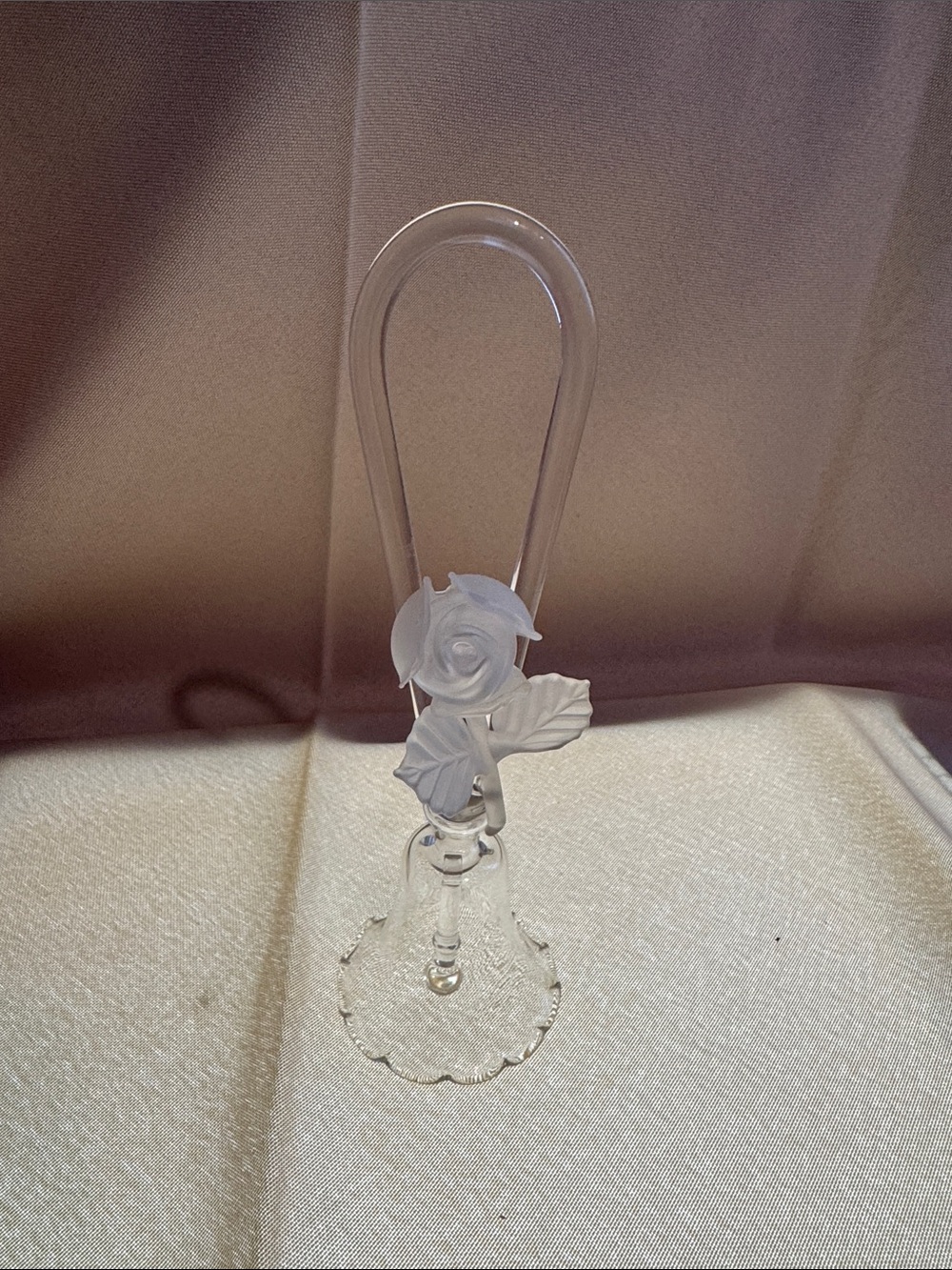 Vintage Balos Hand Blown Clear Glass Bell Frosted 3D Rose Flower 5.75”